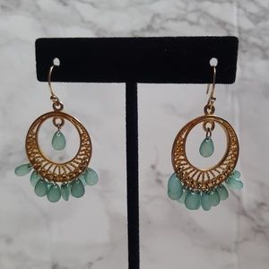 ⭐Gold earrings with green jeweled details